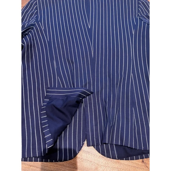 Chico's Sz 2P Petite Striped Navy Blue Blazer Pearl Buttons Jacket Lined - Picture 6 of 12